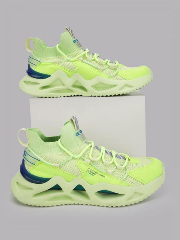 Neon Green Chunky Knit Sneakers for Men