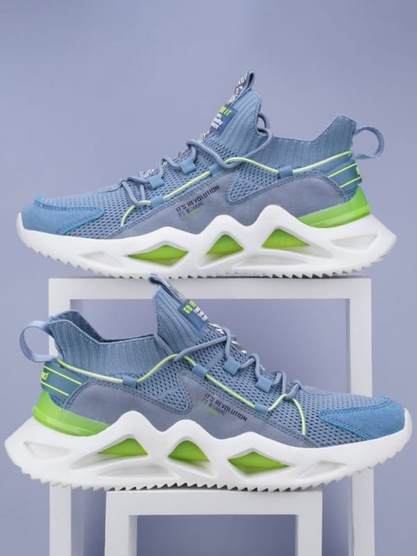 Men’s Blue Knit Chunky Sneakers | Sports Running Shoes