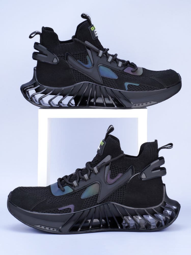 - *Men's Lightweight Knit High Top Sneakers with Hollow Blade Sole - Black*